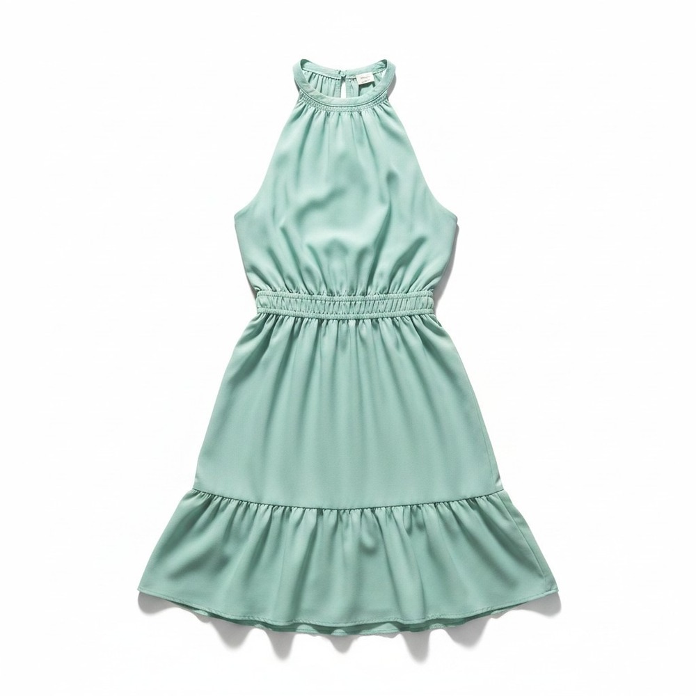Wilfred Aritzia Halter Mini Dress Mint Green Smocked Waist‎ Ruffle Hem Medium